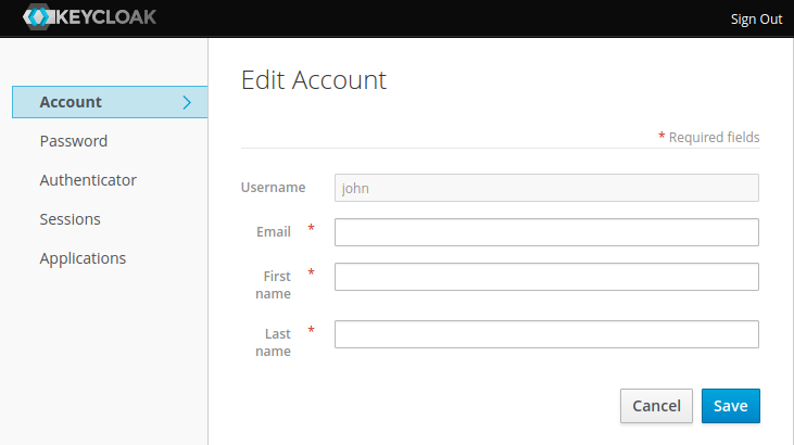 Authentication with Keycloakaccount management panel