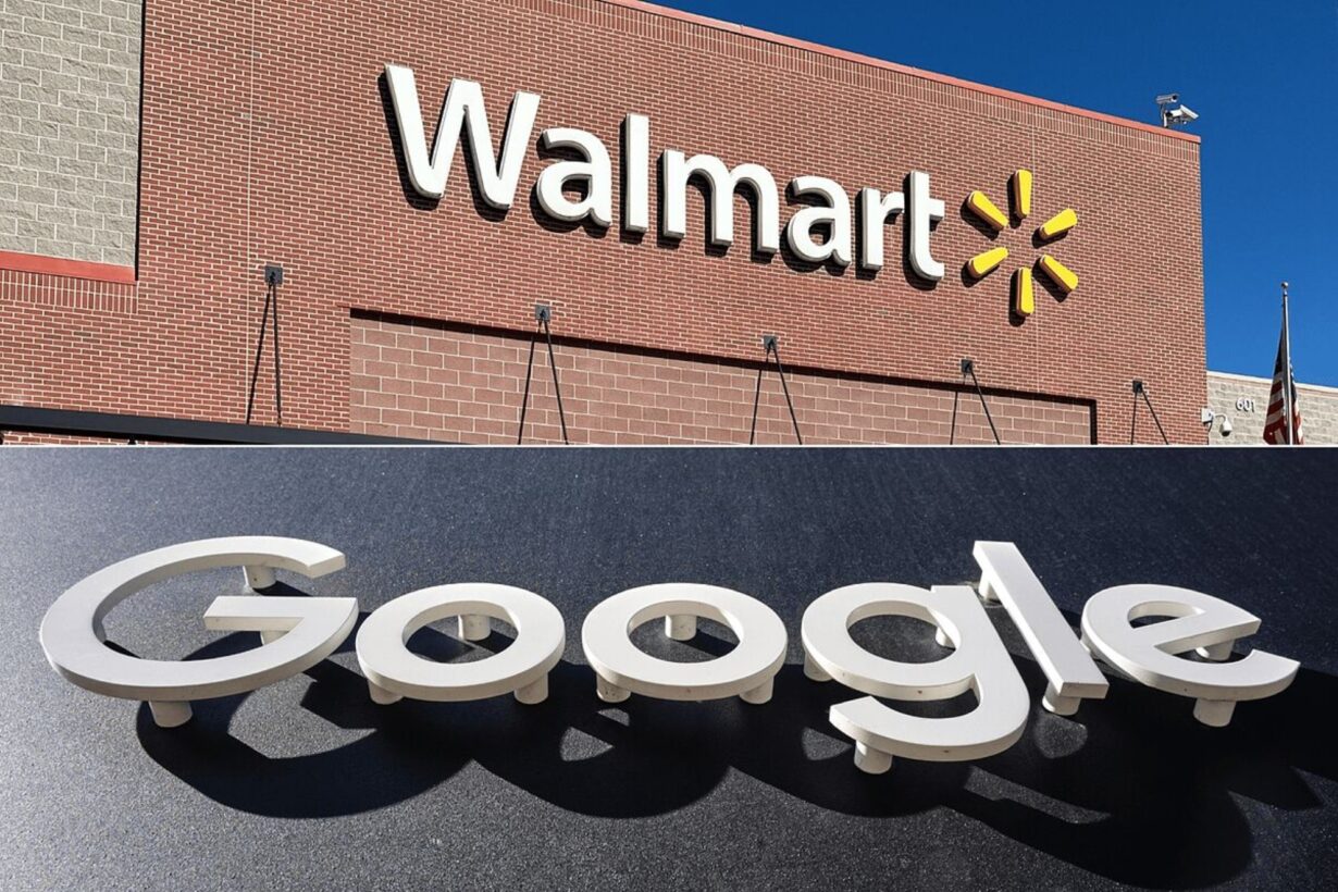 Google and Wallmart logos on the wall